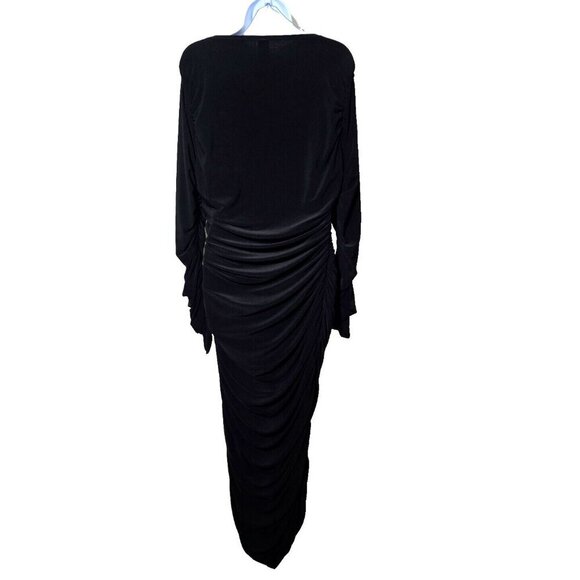 Norma Kamali Dress Sz L/40 Tara Midi Ruched Off Shoulder Black Elegant Cocktail - Picture 2 of 13